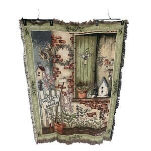 Vintage Gardening Grows The Spirit Woven Tapestry Throw Blanket Cottagecore